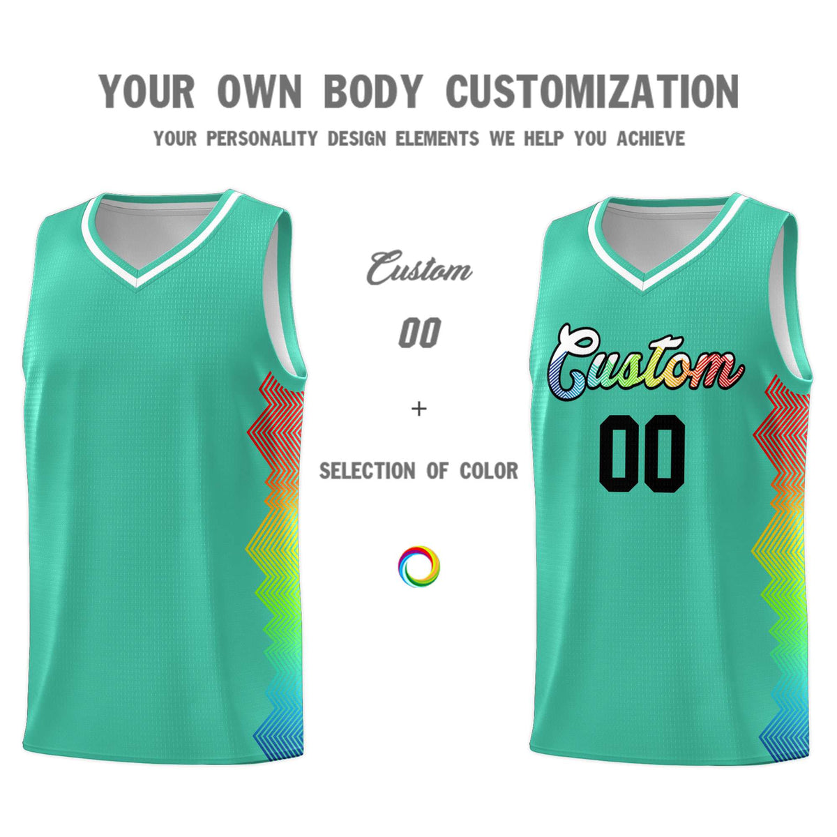 Custom Bright Green Denver Nuggets Rainbow Side Sports Uniform Basketball Jersey|KXKSHOP