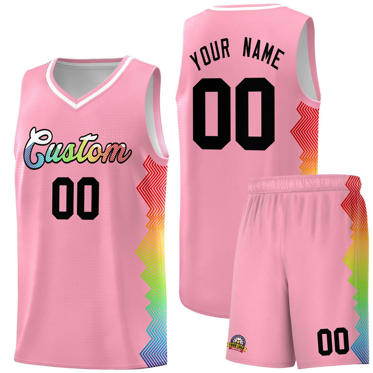 Custom Light Pink Denver Nuggets Rainbow Side Sports Uniform Basketball Jersey|KXKSHOP