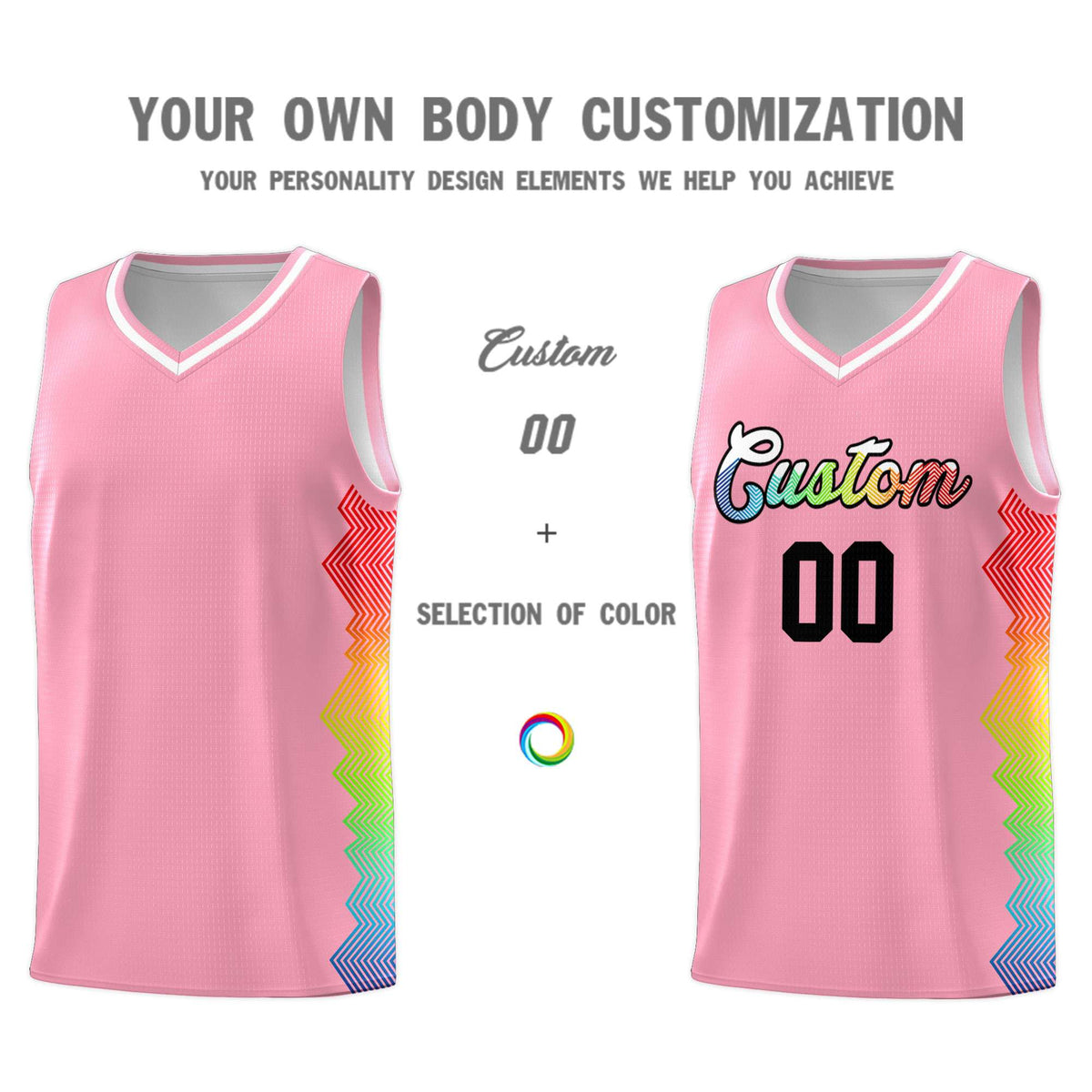Custom Light Pink Denver Nuggets Rainbow Side Sports Uniform Basketball Jersey|KXKSHOP