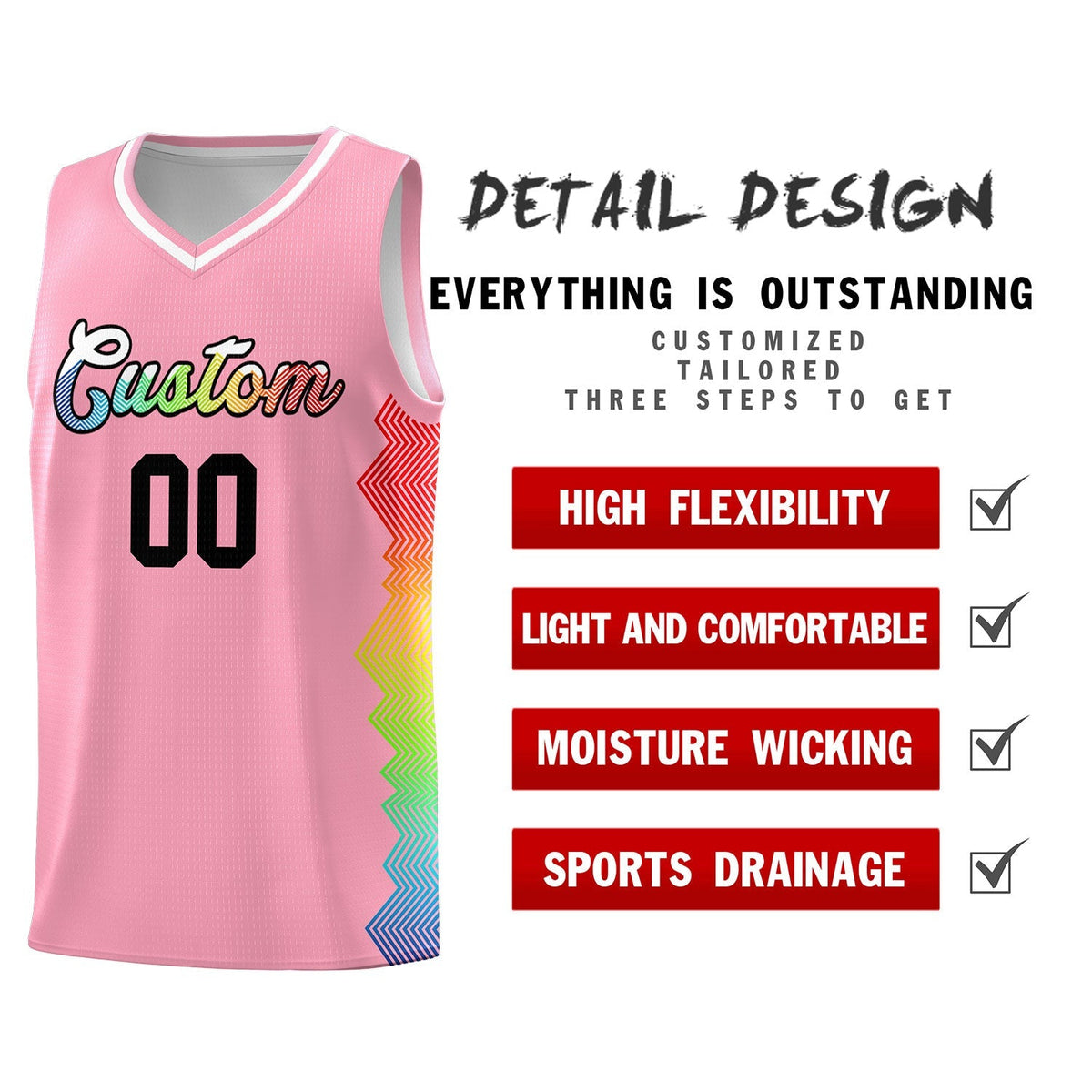 Custom Light Pink Denver Nuggets Rainbow Side Sports Uniform Basketball Jersey|KXKSHOP
