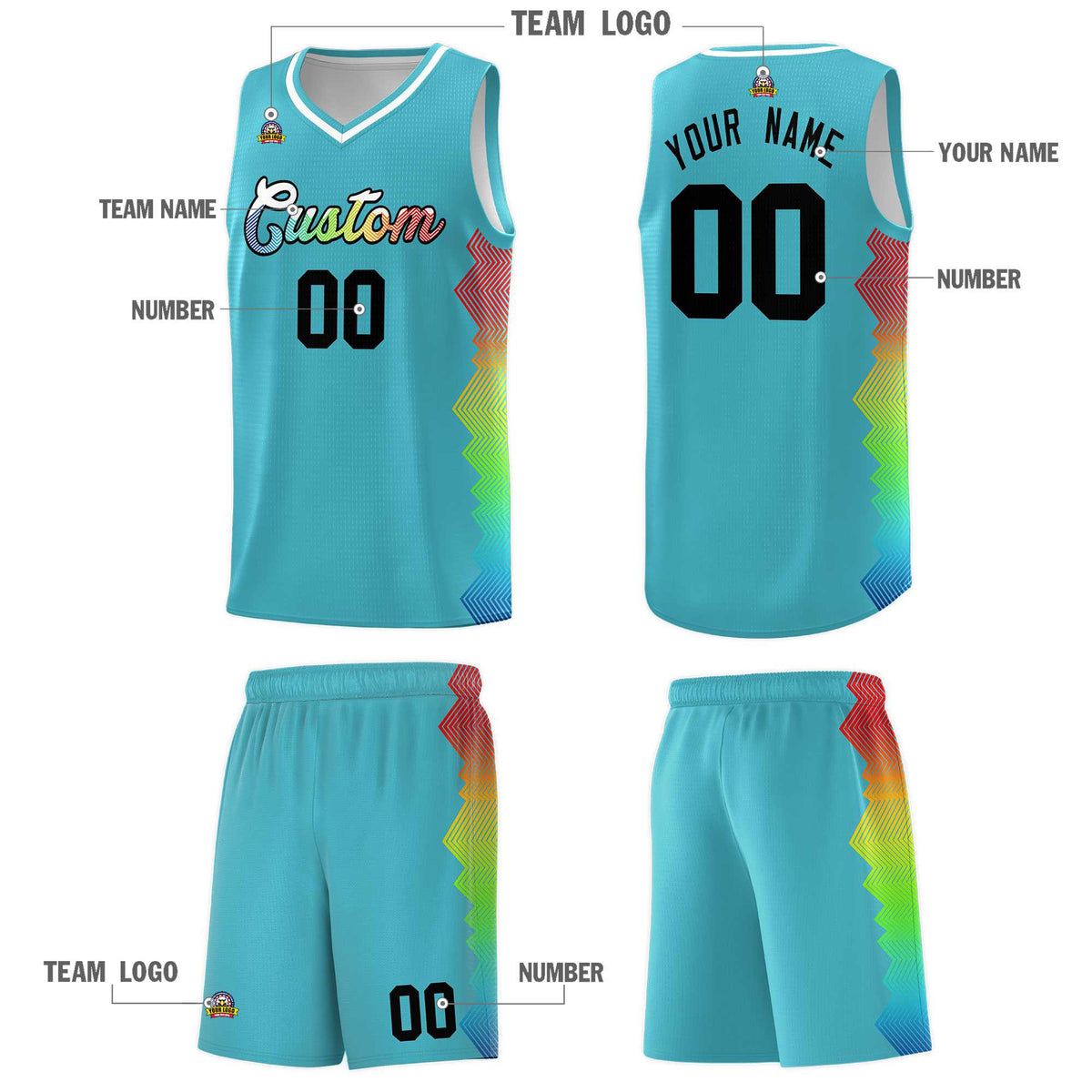 Custom Sky Blue Denver Nuggets Rainbow Side Sports Uniform Basketball Jersey|KXKSHOP