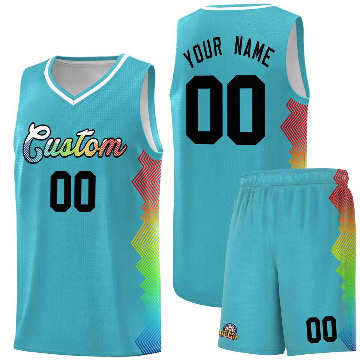 Custom Sky Blue Denver Nuggets Rainbow Side Sports Uniform Basketball Jersey|KXKSHOP
