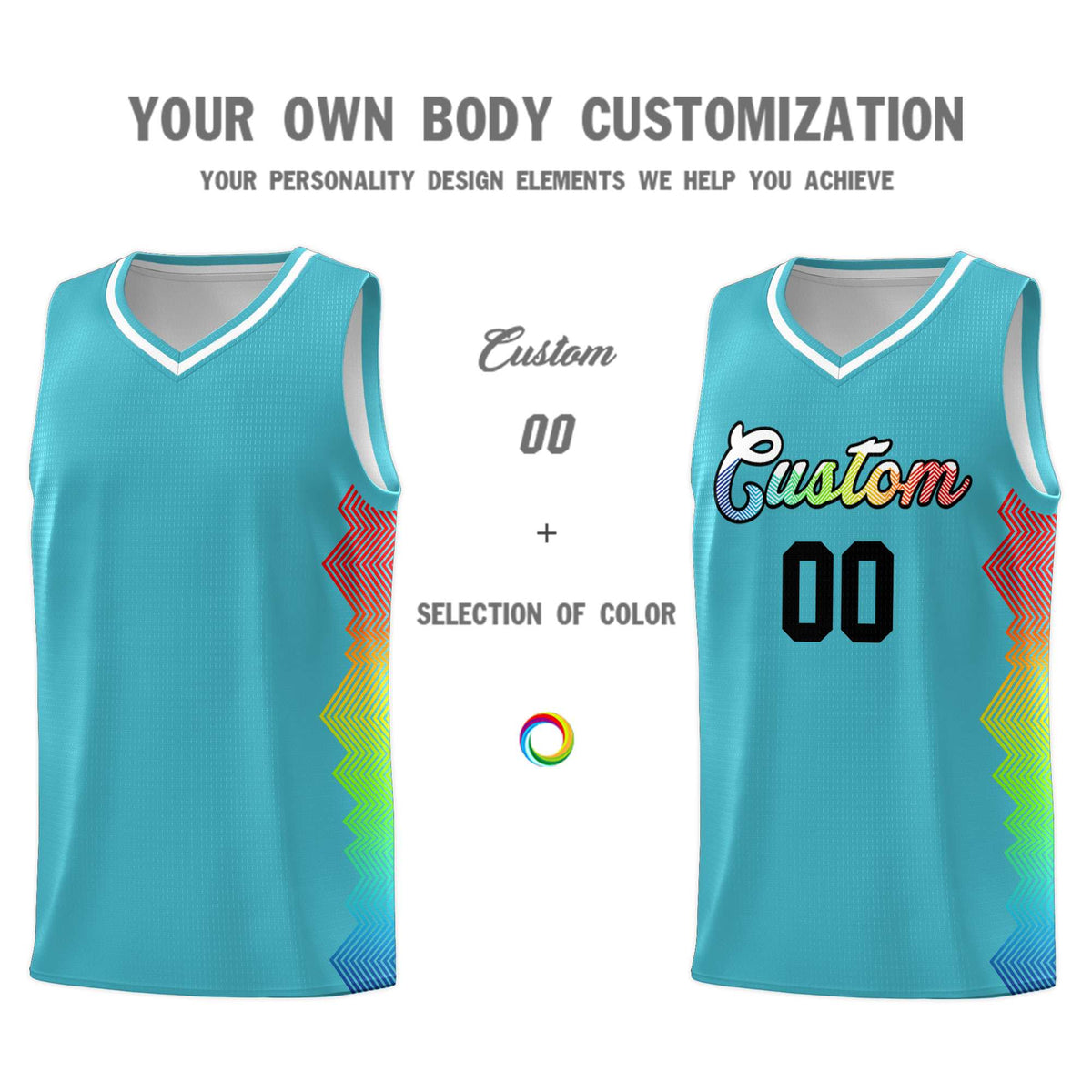 Custom Sky Blue Denver Nuggets Rainbow Side Sports Uniform Basketball Jersey|KXKSHOP