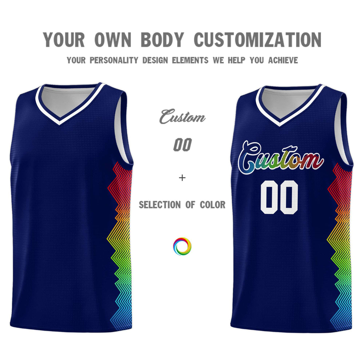 Custom Navy Denver Nuggets Rainbow Side Sports Uniform Basketball Jersey|KXKSHOP