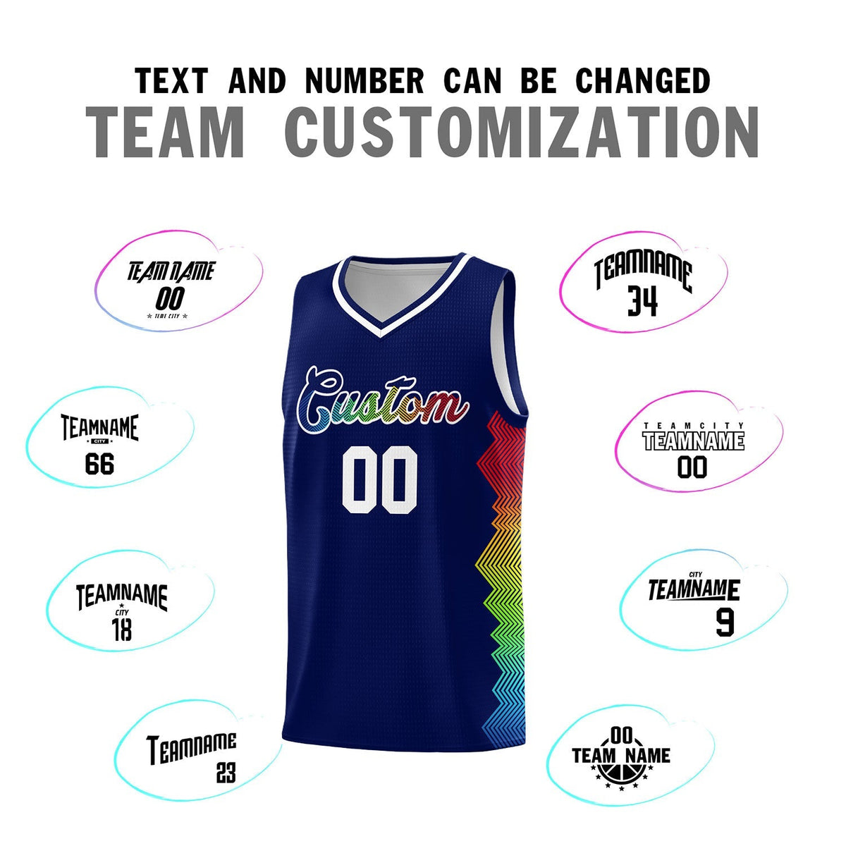 Custom Navy Denver Nuggets Rainbow Side Sports Uniform Basketball Jersey|KXKSHOP