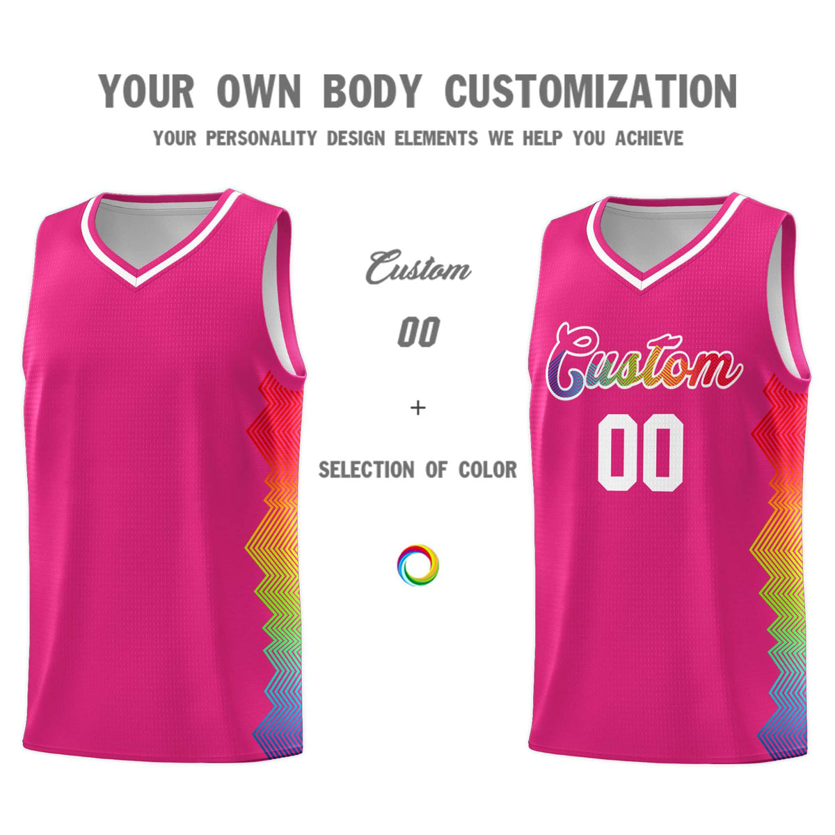 Custom Rose Red Denver Nuggets Rainbow Side Sports Uniform Basketball Jersey|KXKSHOP