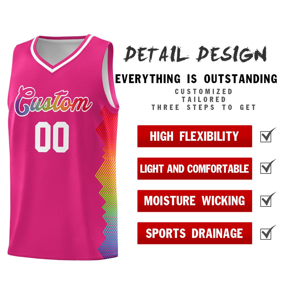Custom Rose Red Denver Nuggets Rainbow Side Sports Uniform Basketball Jersey|KXKSHOP