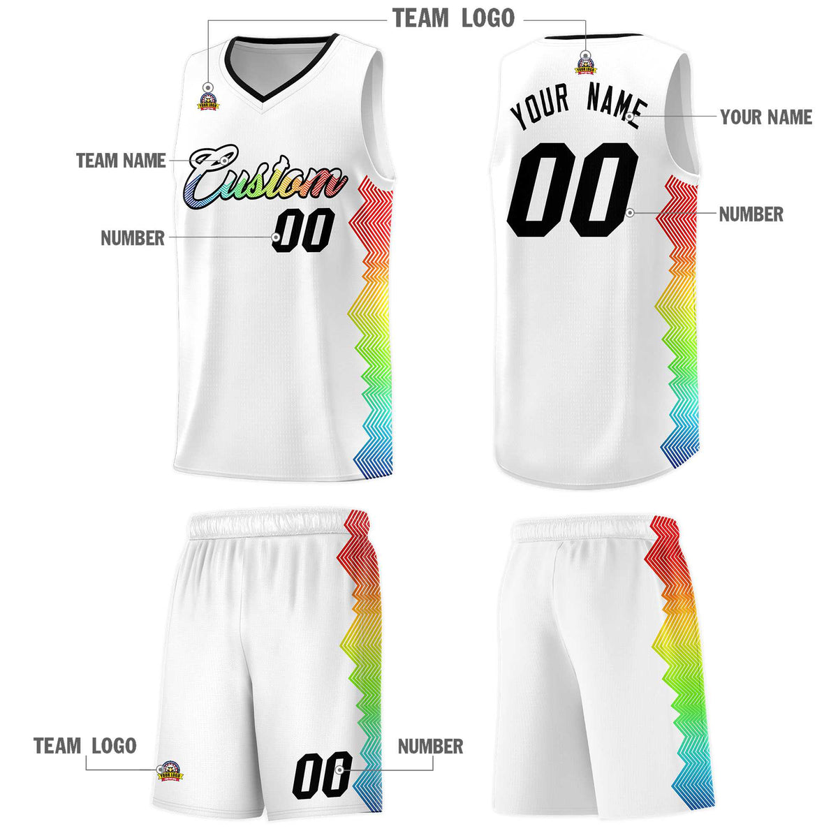 Custom White Denver Nuggets Rainbow Side Sports Uniform Basketball Jersey|KXKSHOP