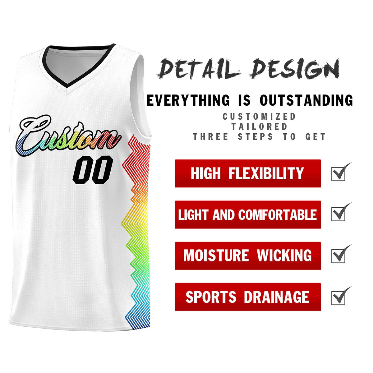 Custom White Denver Nuggets Rainbow Side Sports Uniform Basketball Jersey|KXKSHOP