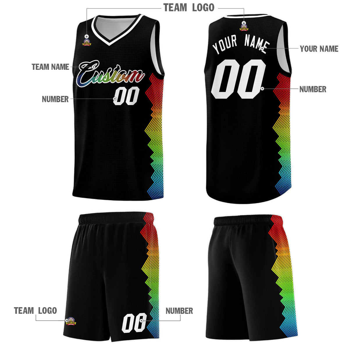 Custom Black Denver Nuggets Rainbow Side Sports Uniform Basketball Jersey|KXKSHOP