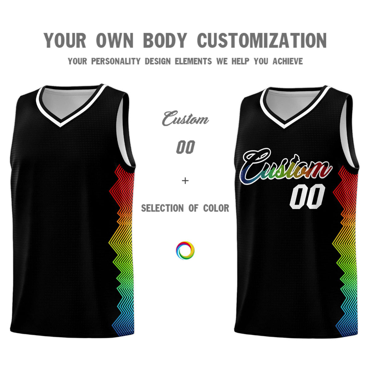 Custom Black Denver Nuggets Rainbow Side Sports Uniform Basketball Jersey|KXKSHOP