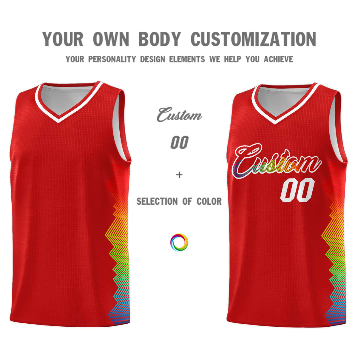 Custom Red Denver Nuggets Rainbow Side Sports Uniform Basketball Jersey|KXKSHOP