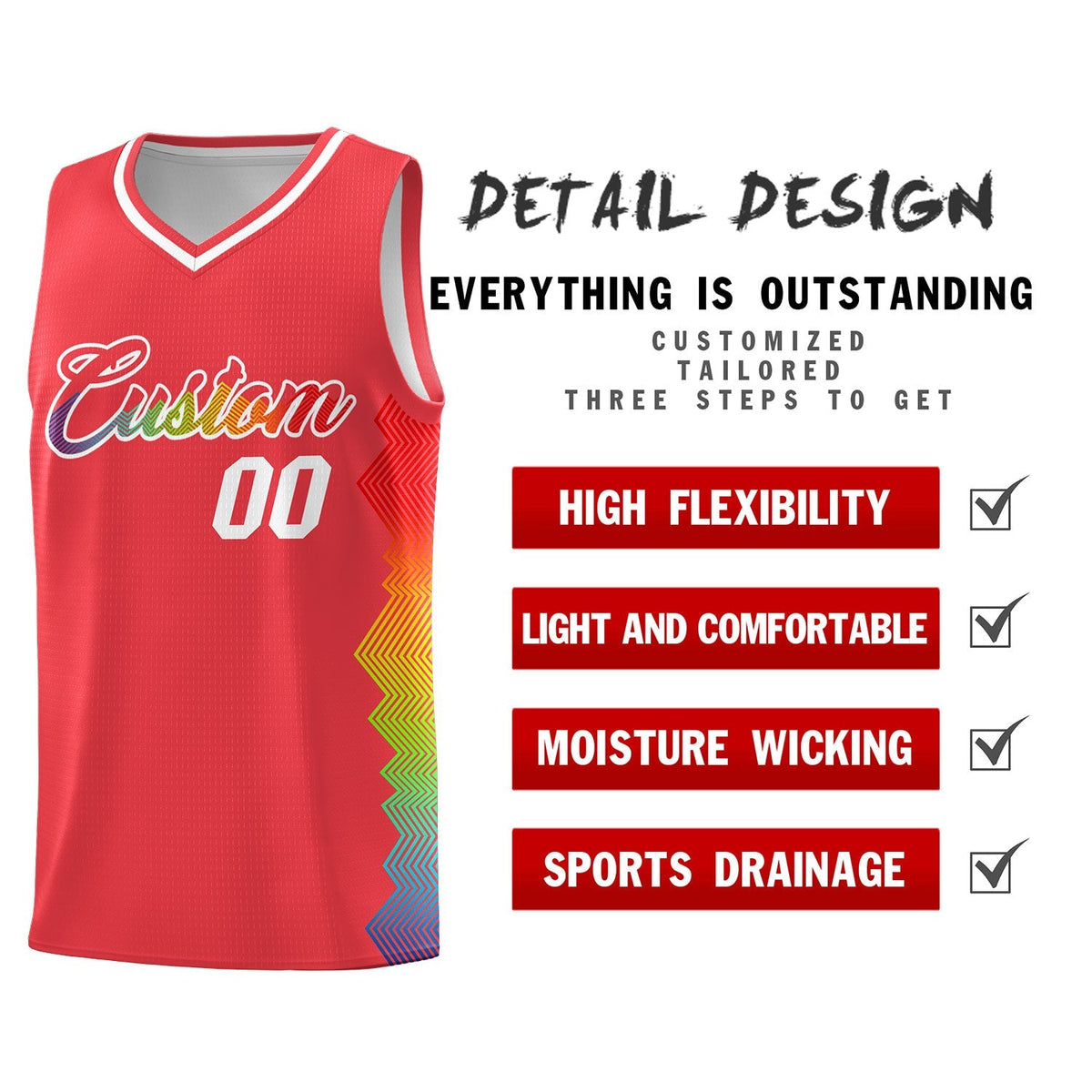 Custom Light Red Denver Nuggets Rainbow Side Sports Uniform Basketball Jersey|KXKSHOP