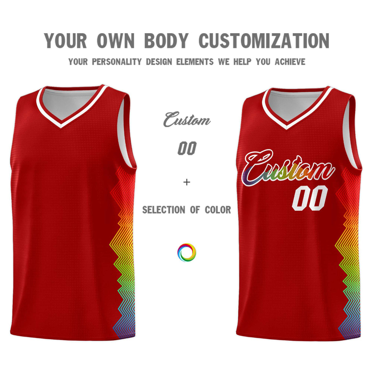 Custom Red Denver Nuggets Rainbow Side Sports Uniform Basketball Jersey|KXKSHOP