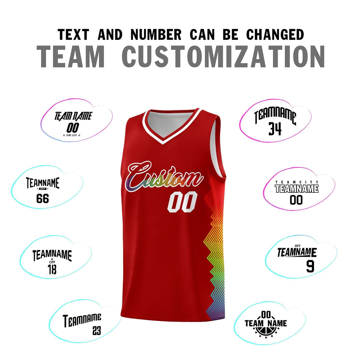 Custom Red Denver Nuggets Rainbow Side Sports Uniform Basketball Jersey|KXKSHOP