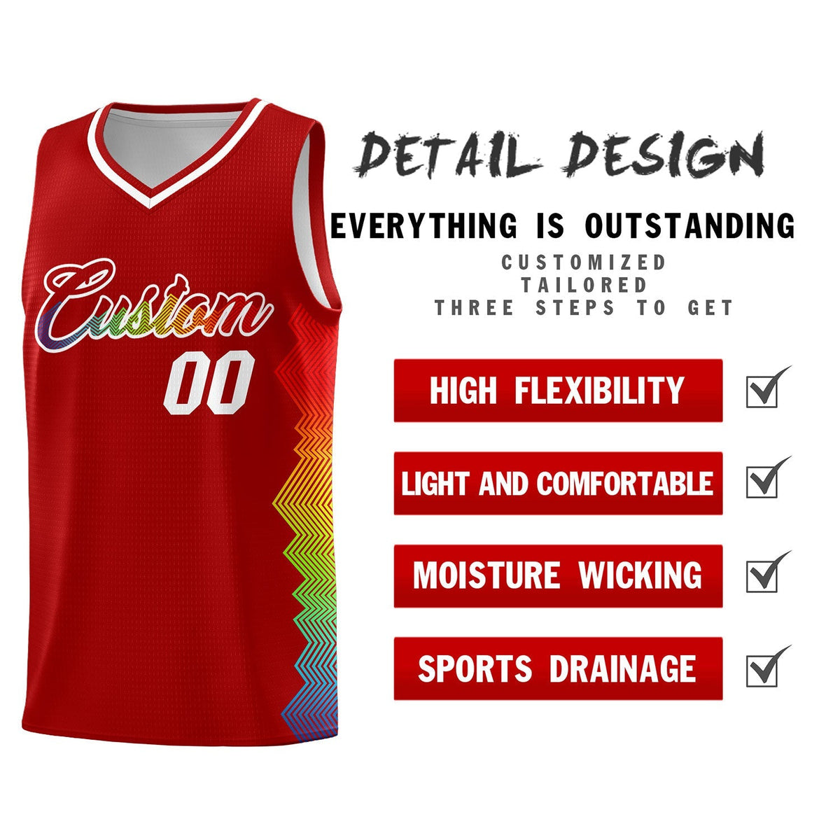 Custom Red Denver Nuggets Rainbow Side Sports Uniform Basketball Jersey|KXKSHOP