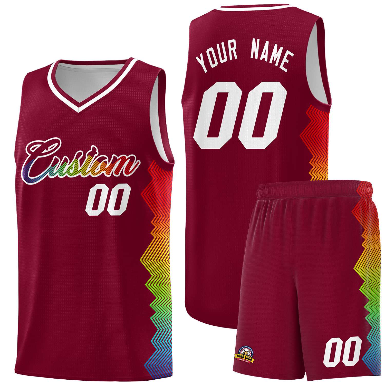 Custom Crimson Denver Nuggets Rainbow Side Sports Uniform Basketball Jersey|KXKSHOP