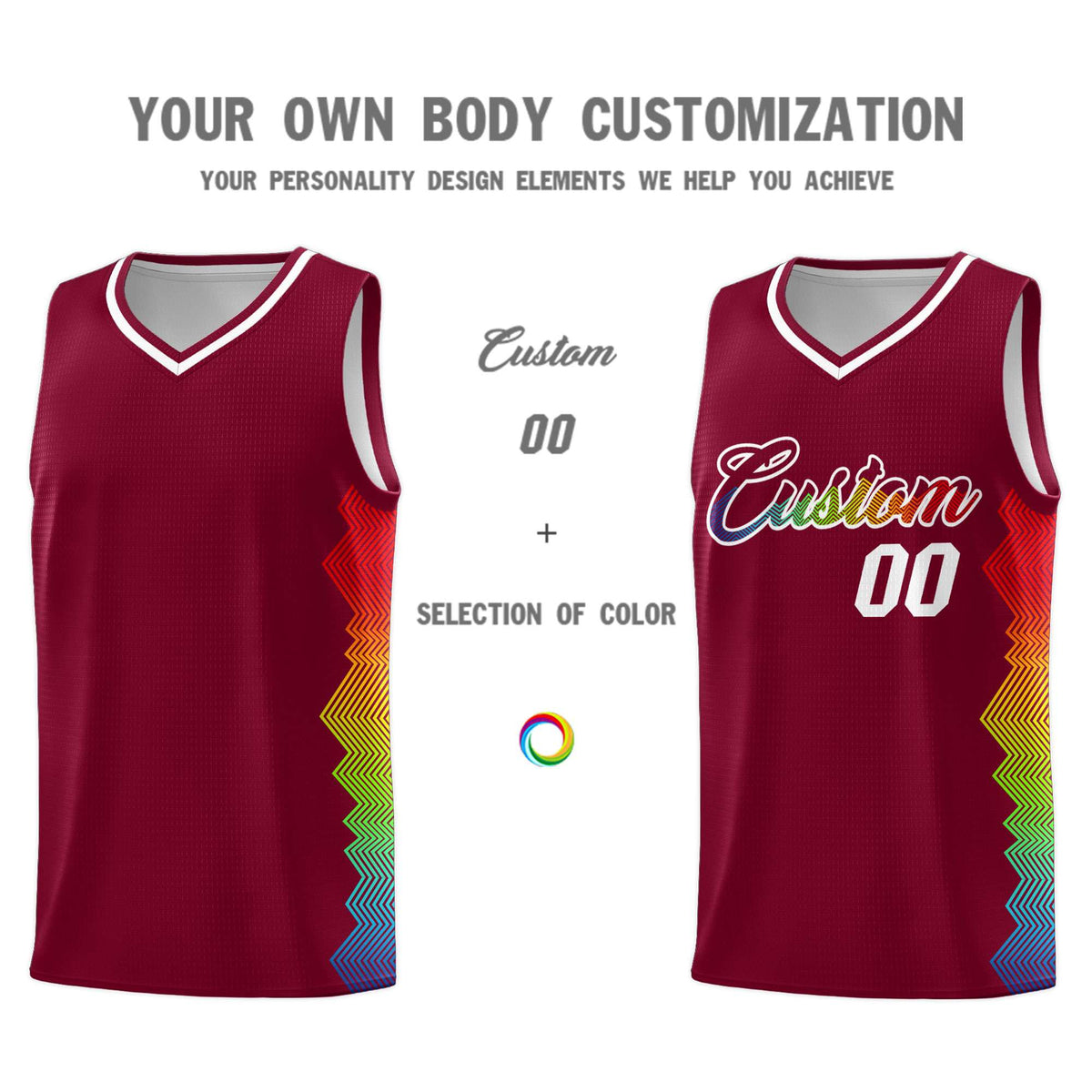 Custom Crimson Denver Nuggets Rainbow Side Sports Uniform Basketball Jersey|KXKSHOP