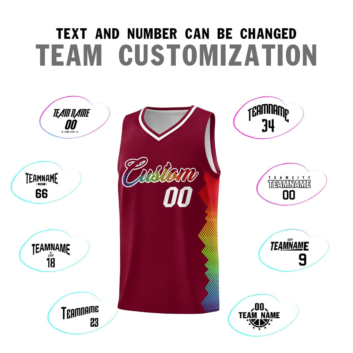 Custom Crimson Denver Nuggets Rainbow Side Sports Uniform Basketball Jersey|KXKSHOP