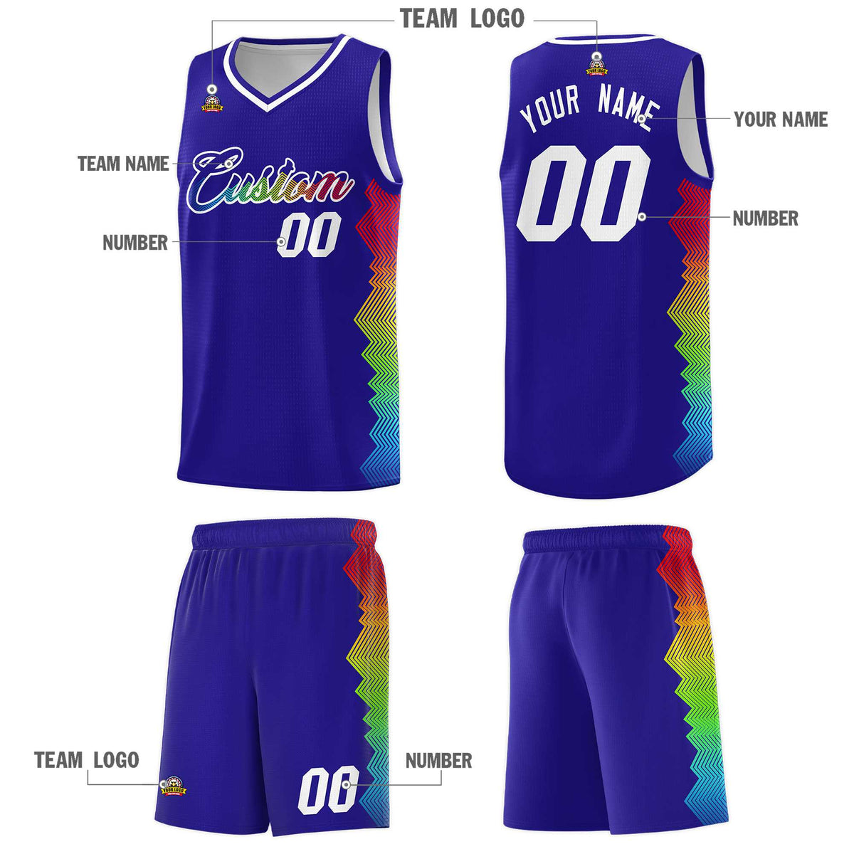 Custom Royal Denver Nuggets Rainbow Side Sports Uniform Basketball Jersey|KXKSHOP