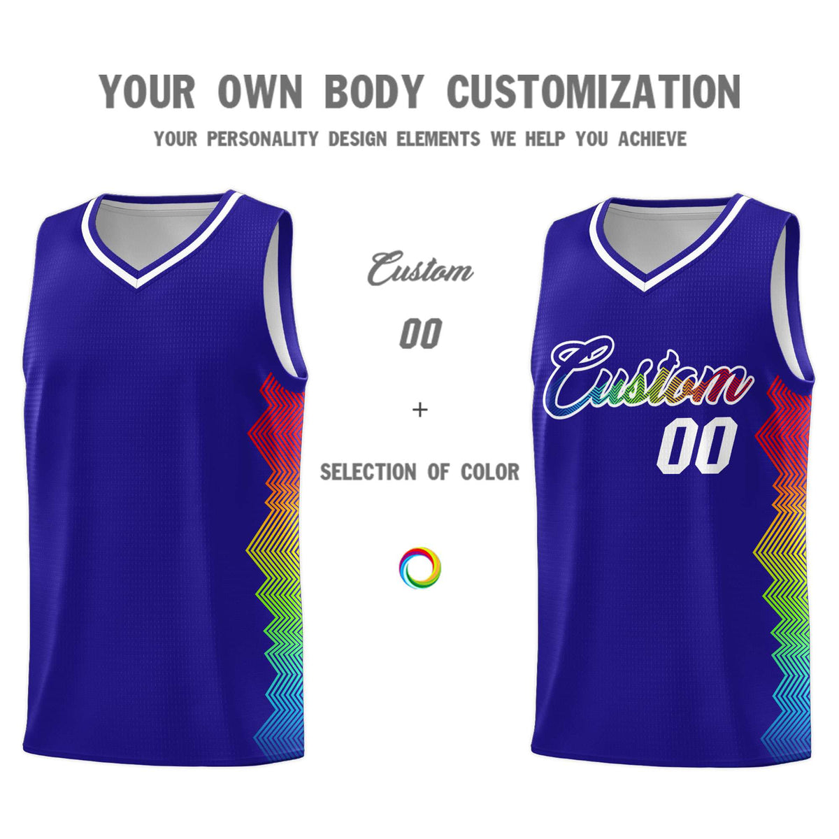Custom Royal Denver Nuggets Rainbow Side Sports Uniform Basketball Jersey|KXKSHOP
