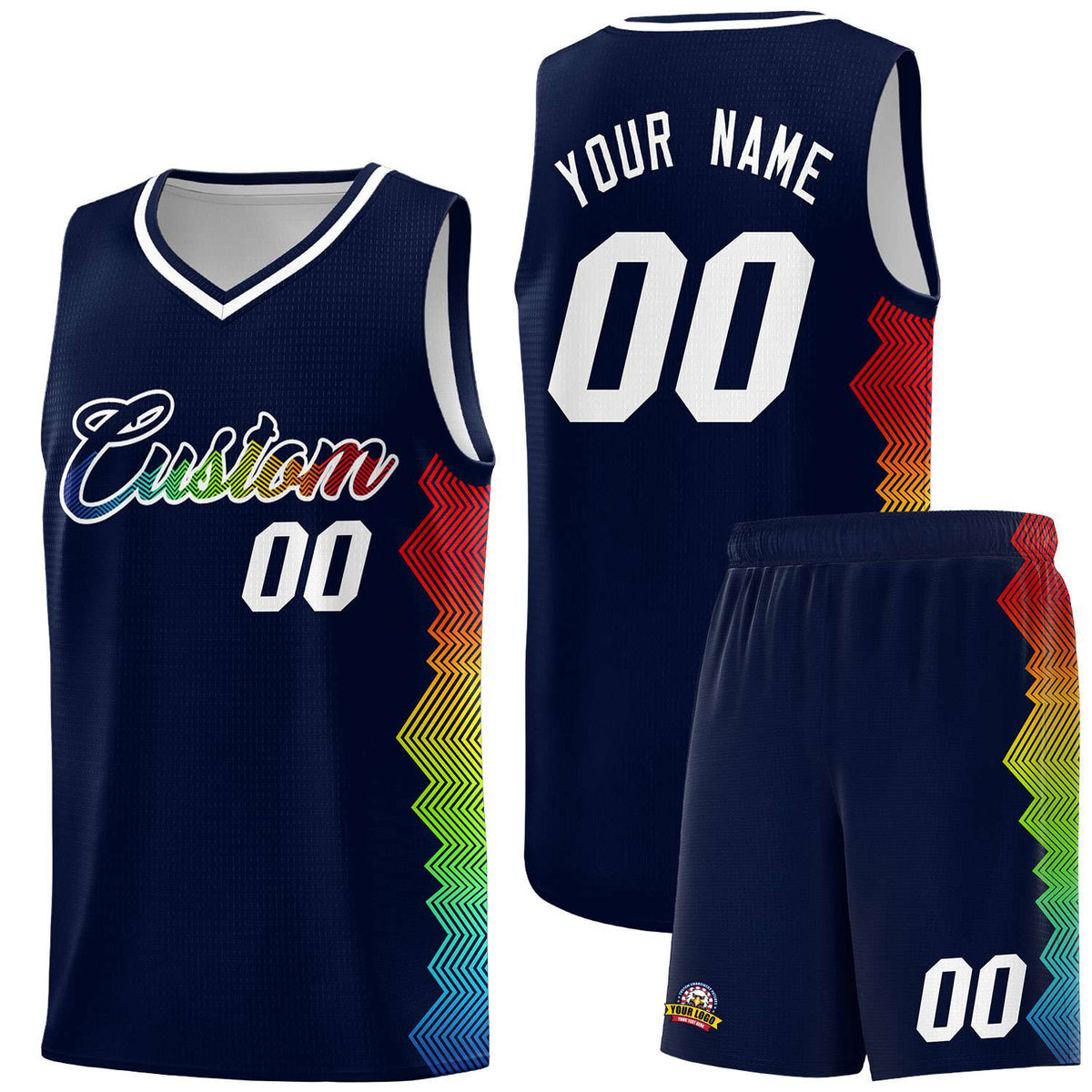 Custom Navy Denver Nuggets Rainbow Side Sports Uniform Basketball Jersey|KXKSHOP