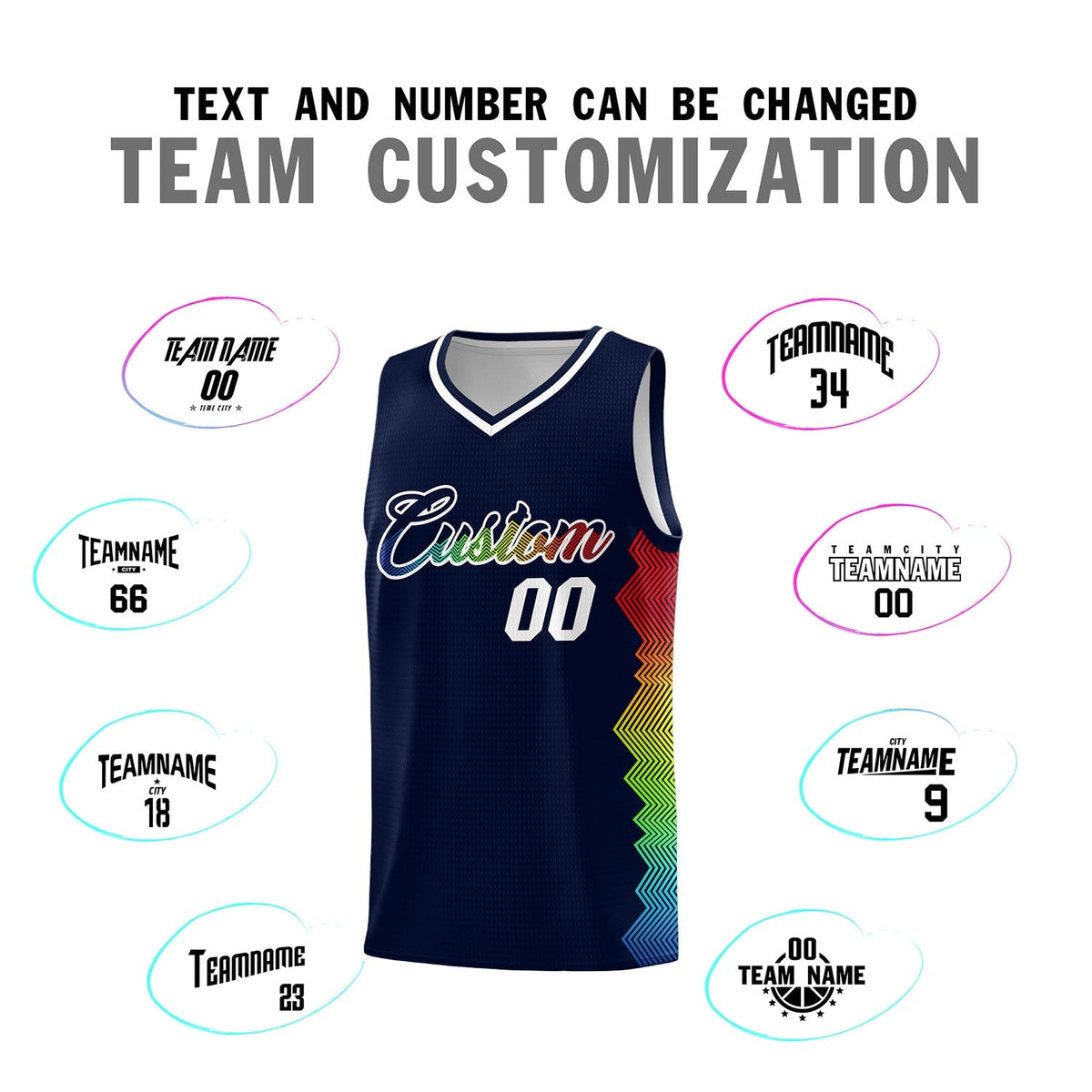 Custom Navy Denver Nuggets Rainbow Side Sports Uniform Basketball Jersey|KXKSHOP