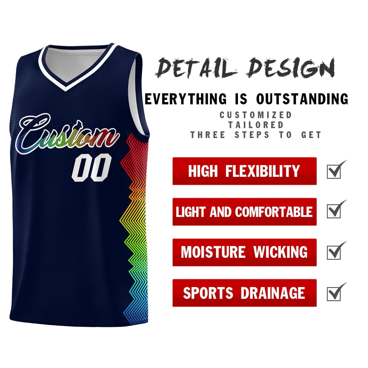 Custom Navy Denver Nuggets Rainbow Side Sports Uniform Basketball Jersey|KXKSHOP
