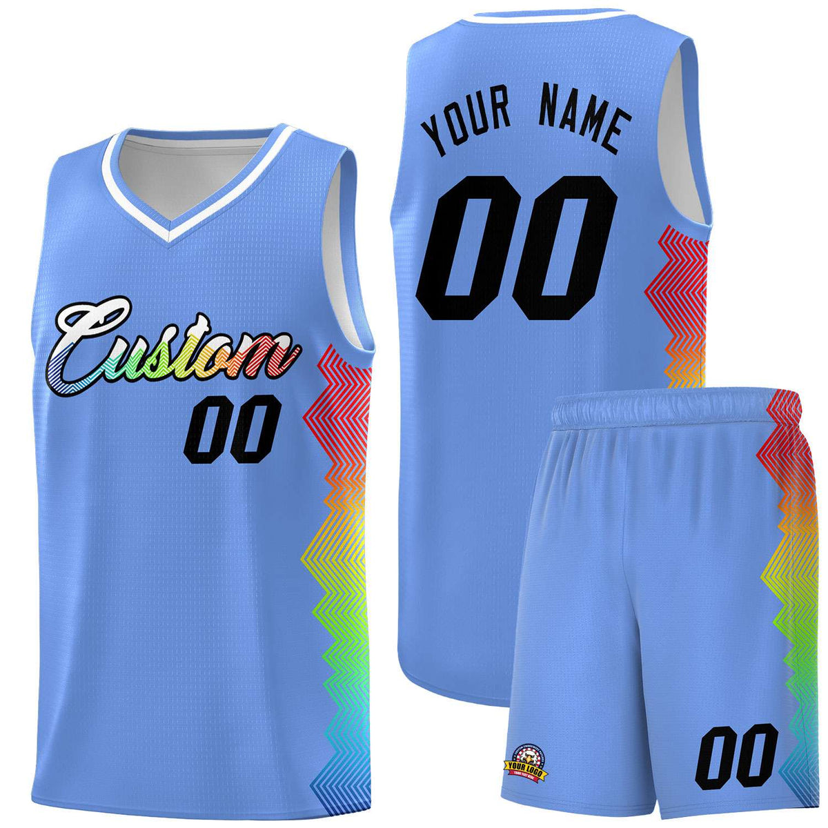 Custom Light Blue Denver Nuggets Rainbow Side Sports Uniform Basketball Jersey|KXKSHOP
