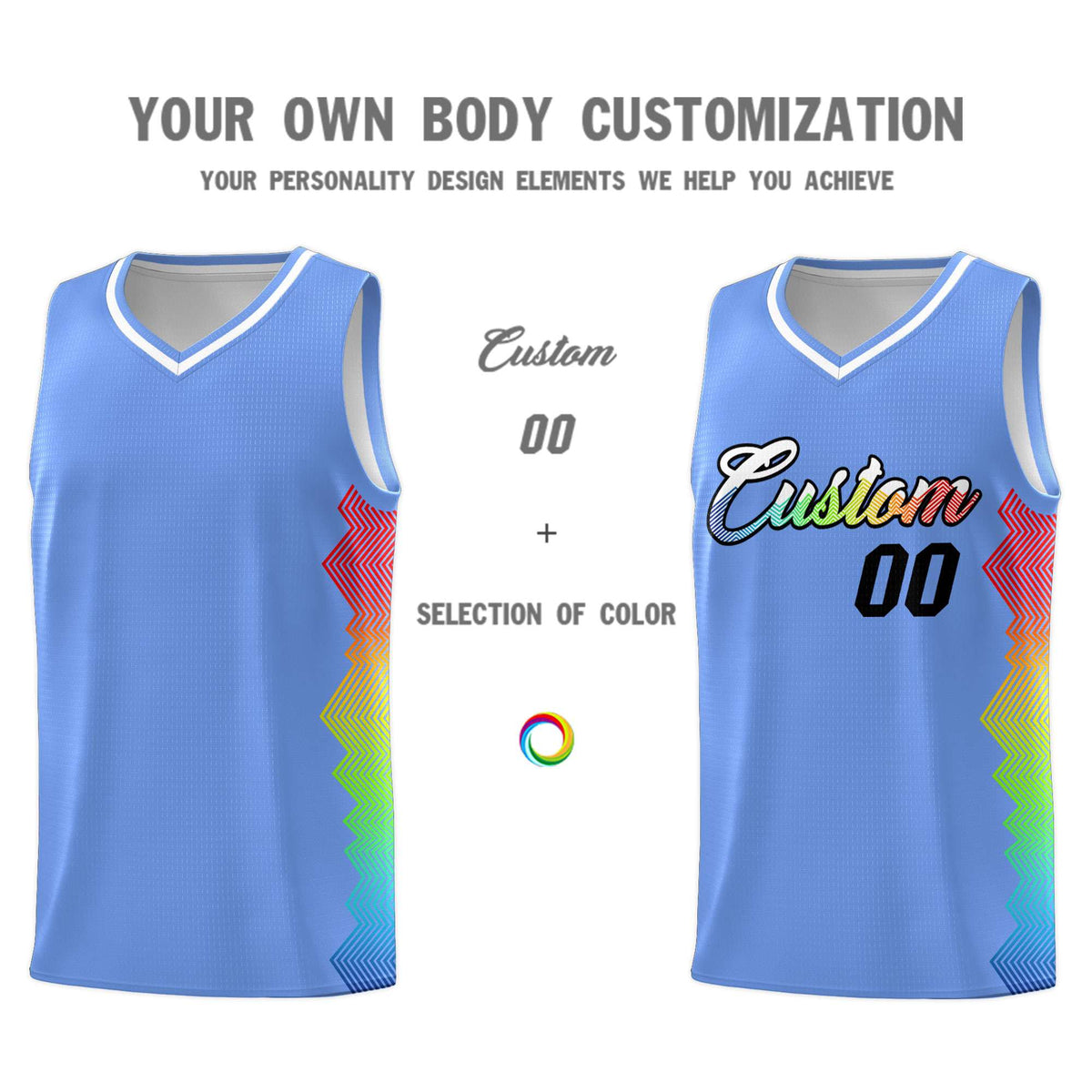 Custom Light Blue Denver Nuggets Rainbow Side Sports Uniform Basketball Jersey|KXKSHOP