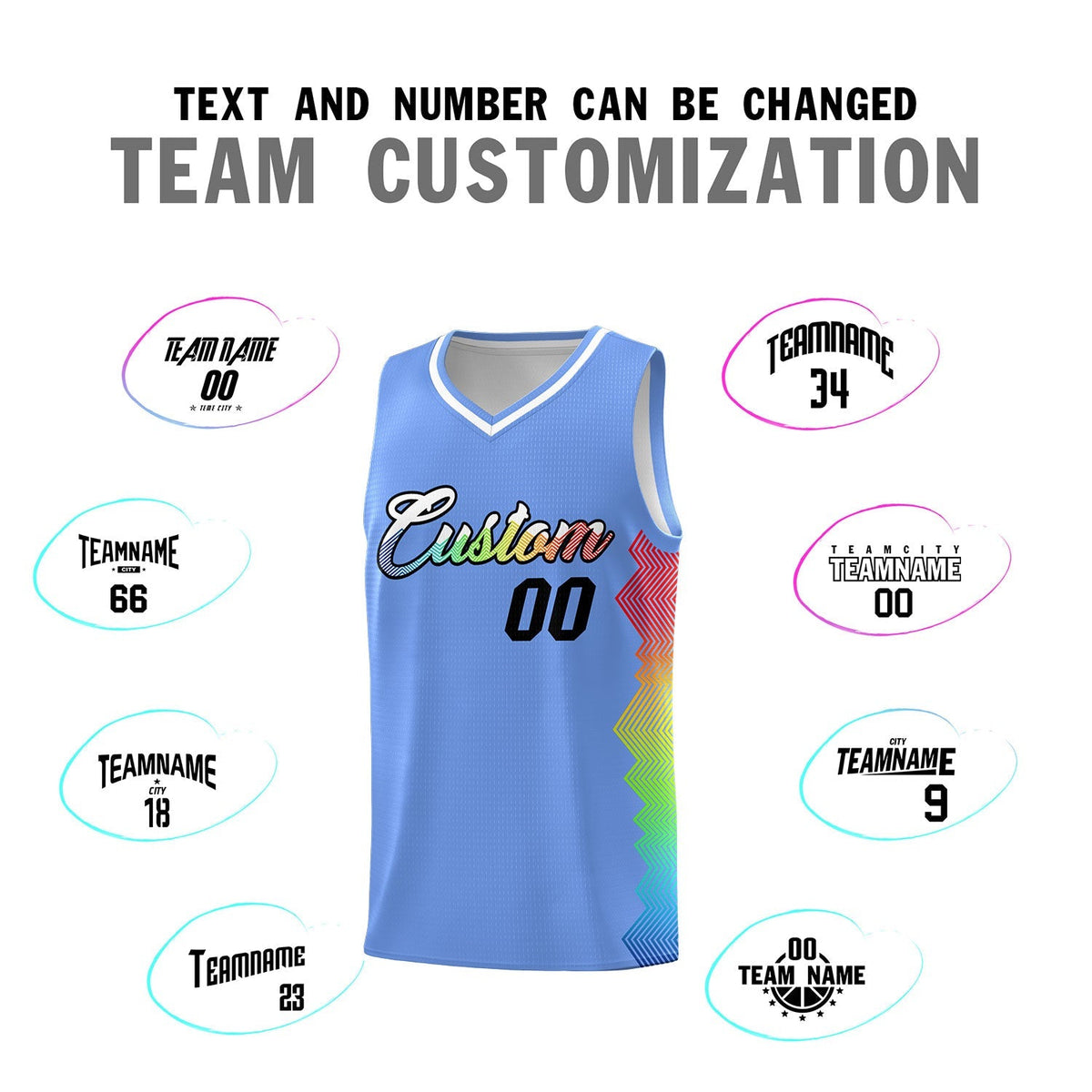 Custom Light Blue Denver Nuggets Rainbow Side Sports Uniform Basketball Jersey|KXKSHOP