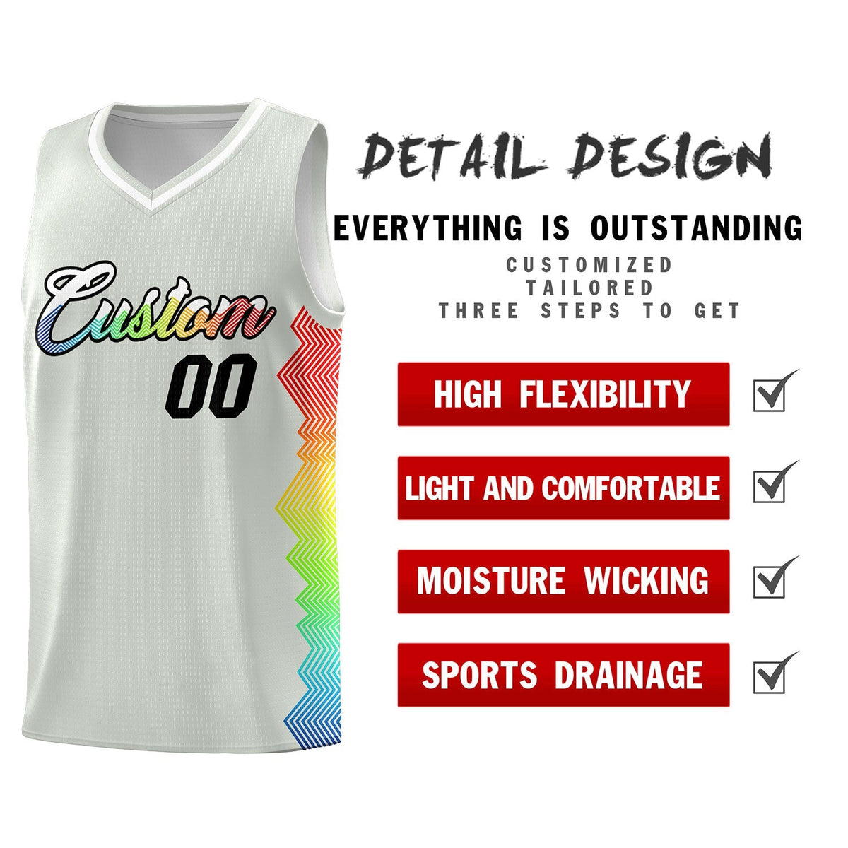 Custom Gray Denver Nuggets Rainbow Side Sports Uniform Basketball Jersey|KXKSHOP