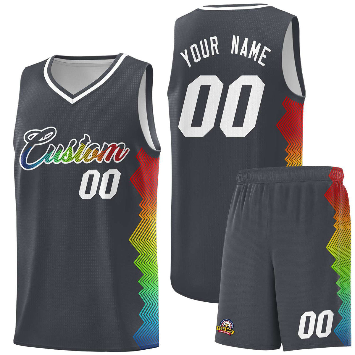 Custom Dark Gray Denver Nuggets Rainbow Side Sports Uniform Basketball Jersey|KXKSHOP