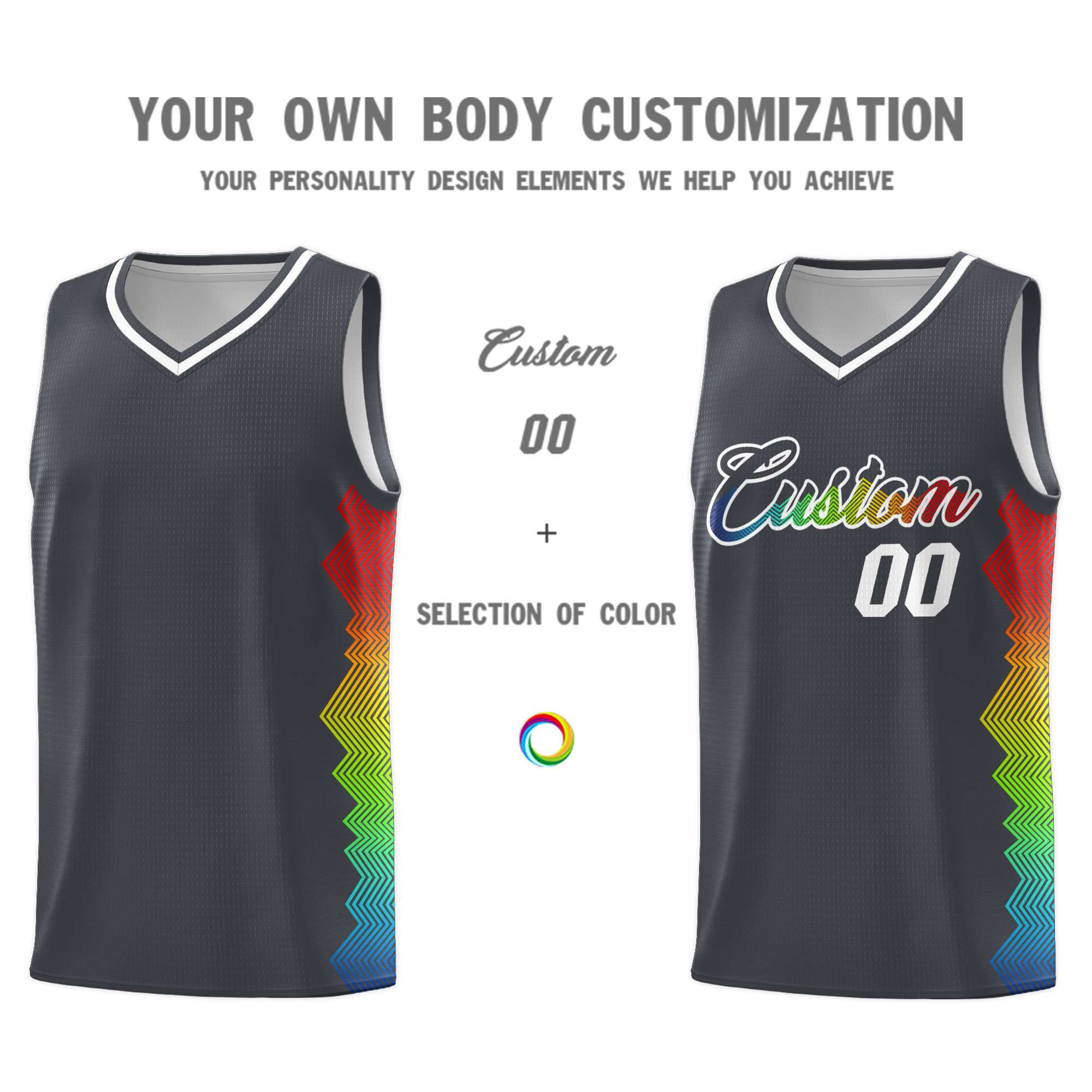 Custom Dark Gray Denver Nuggets Rainbow Side Sports Uniform Basketball Jersey|KXKSHOP