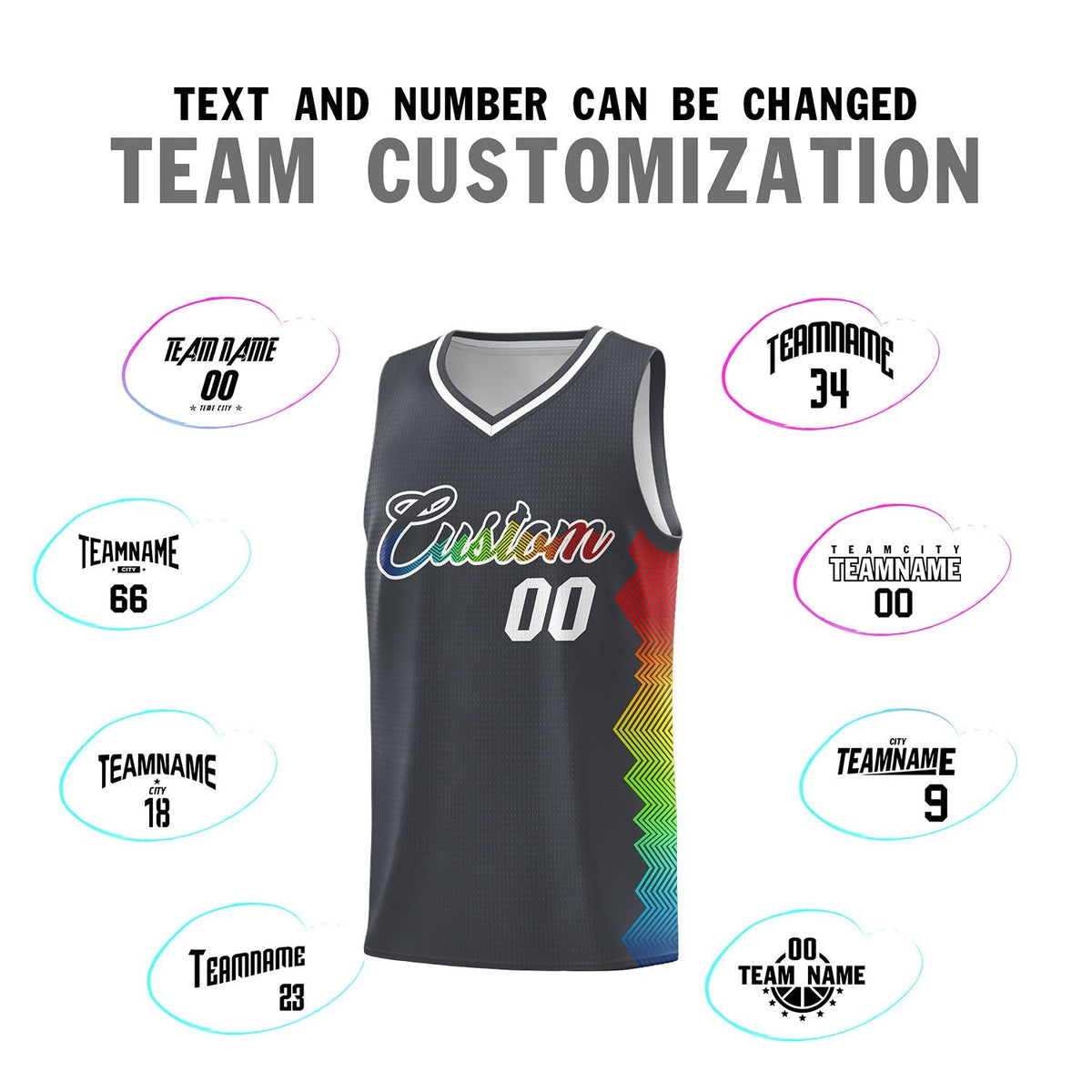 Custom Dark Gray Denver Nuggets Rainbow Side Sports Uniform Basketball Jersey|KXKSHOP