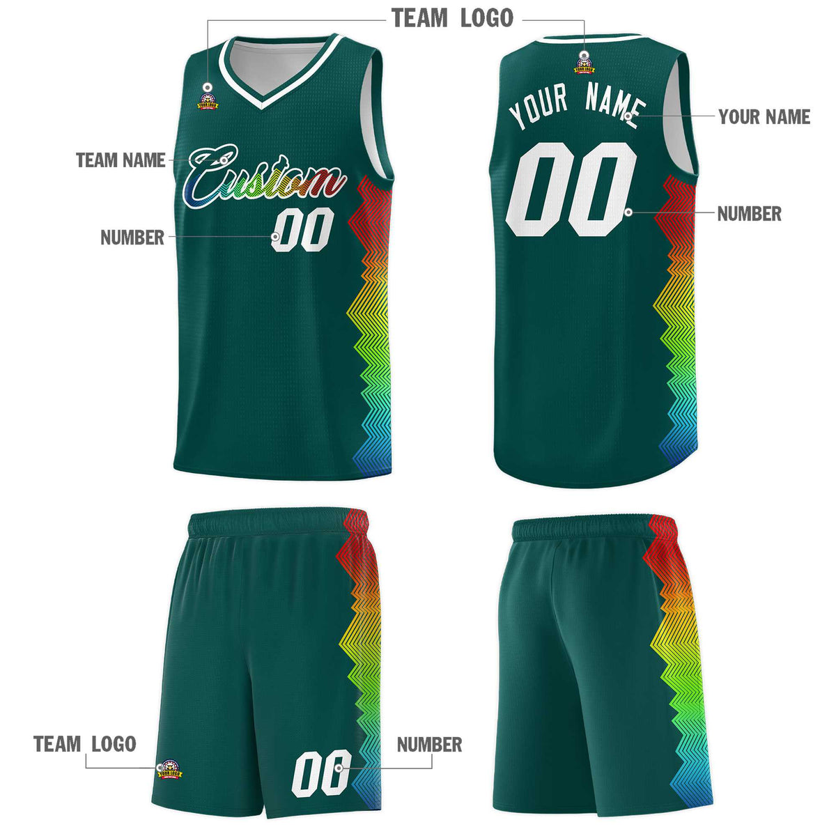 Custom Midnight Green Denver Nuggets Rainbow Side Sports Uniform Basketball Jersey|KXKSHOP