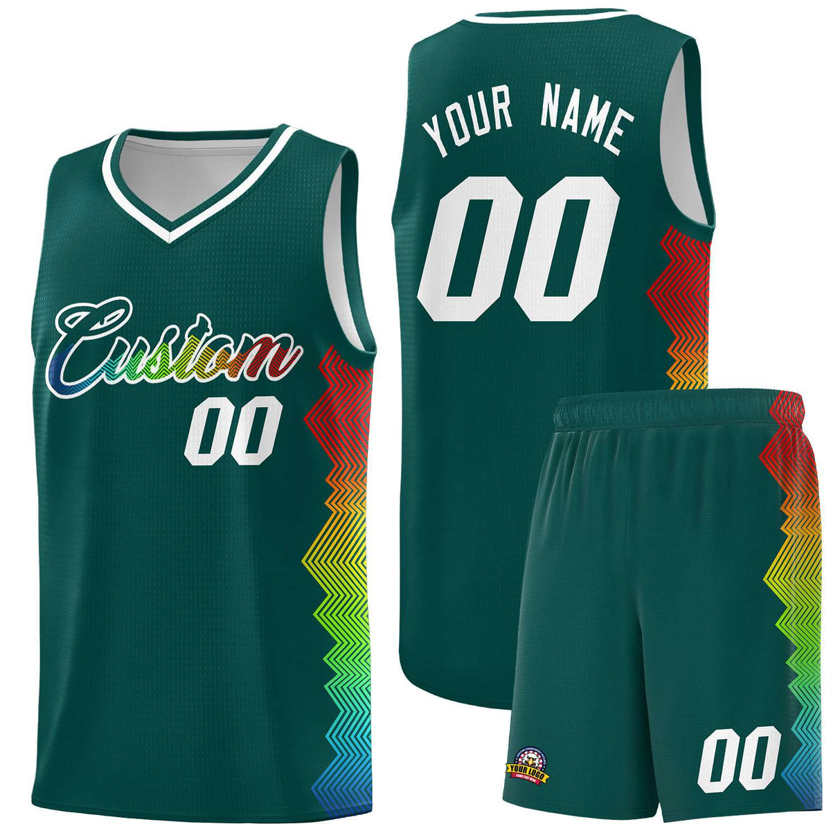 Custom Midnight Green Denver Nuggets Rainbow Side Sports Uniform Basketball Jersey|KXKSHOP