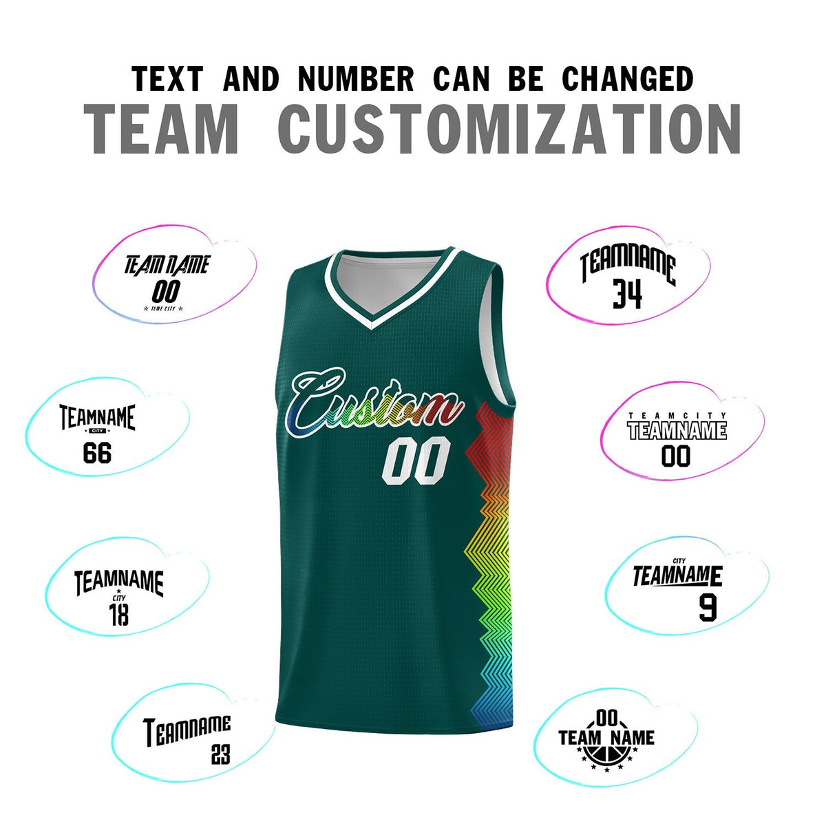 Custom Midnight Green Denver Nuggets Rainbow Side Sports Uniform Basketball Jersey|KXKSHOP