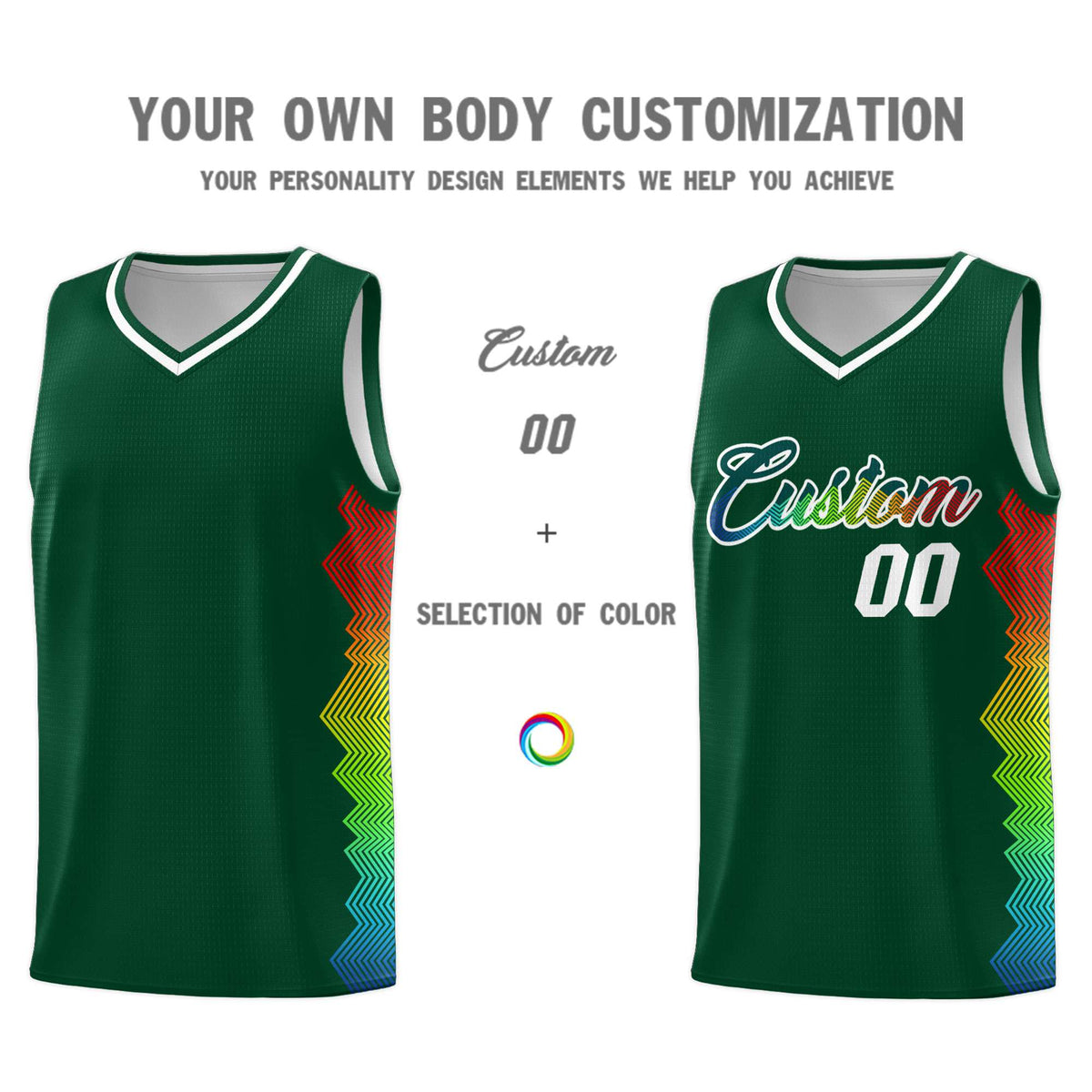 Custom Hunter Green Denver Nuggets Rainbow Side Sports Uniform Basketball Jersey|KXKSHOP