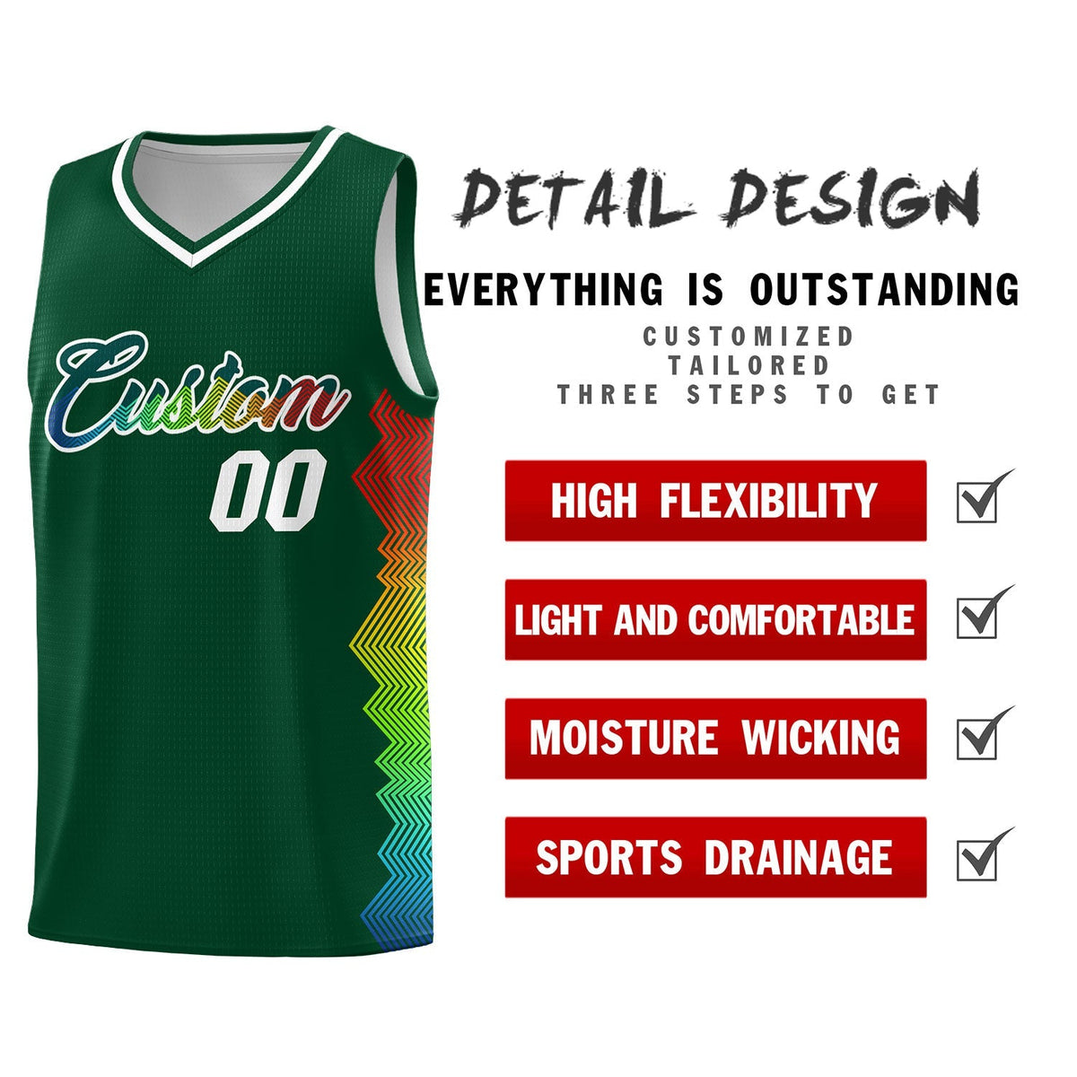 Custom Hunter Green Denver Nuggets Rainbow Side Sports Uniform Basketball Jersey|KXKSHOP