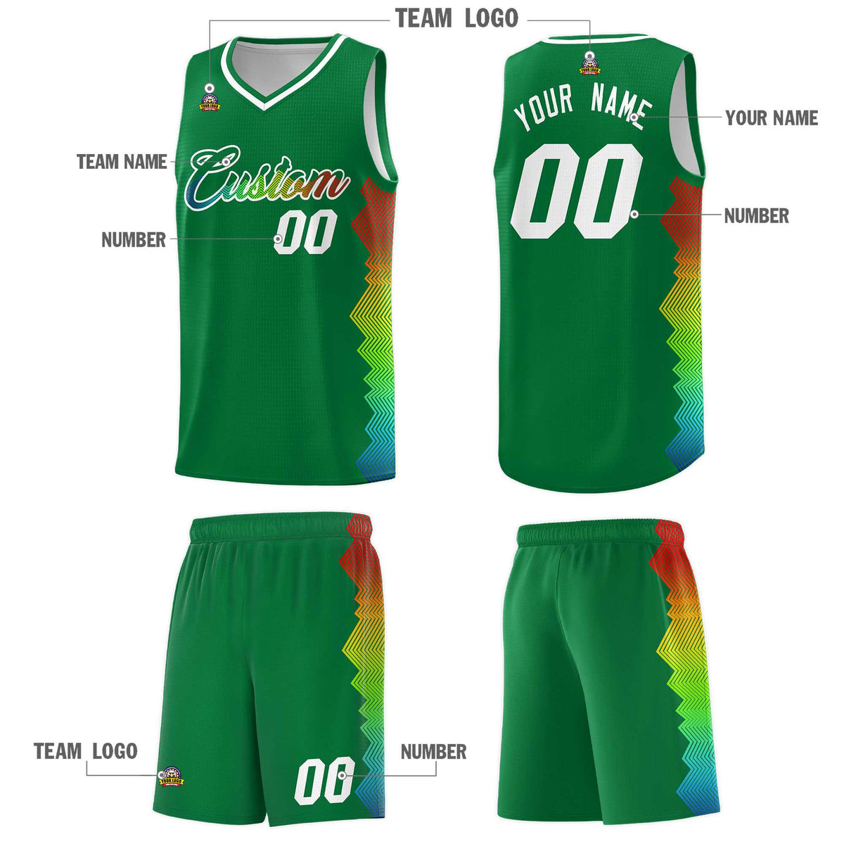 Custom Kelly Green Denver Nuggets Rainbow Side Sports Uniform Basketball Jersey|KXKSHOP