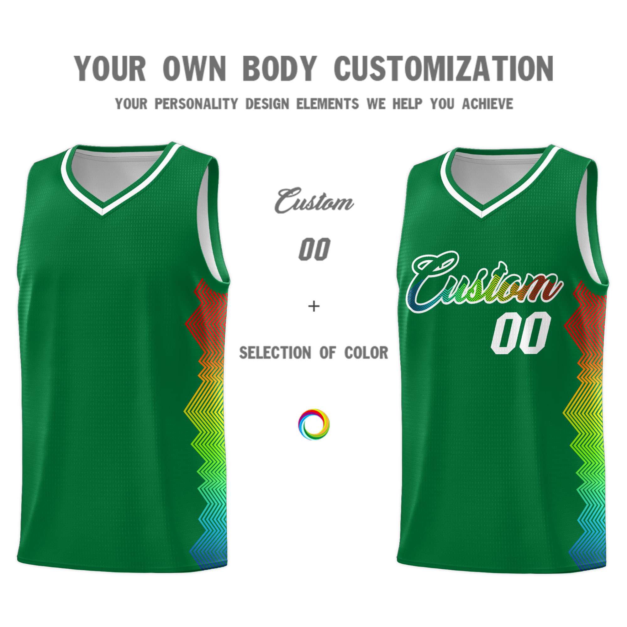 Custom Kelly Green Denver Nuggets Rainbow Side Sports Uniform Basketball Jersey|KXKSHOP