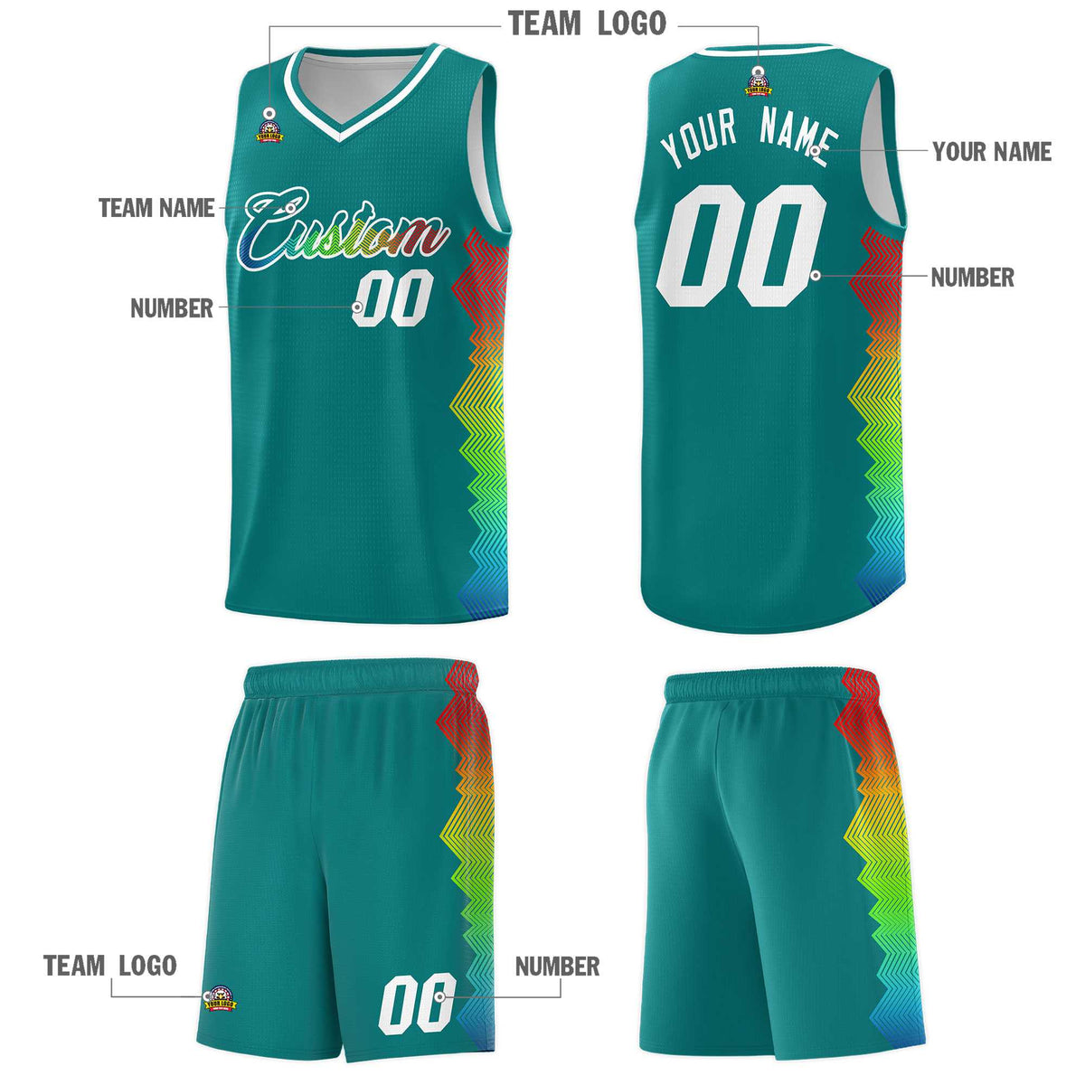 Custom Aqua Denver Nuggets Rainbow Side Sports Uniform Basketball Jersey|KXKSHOP