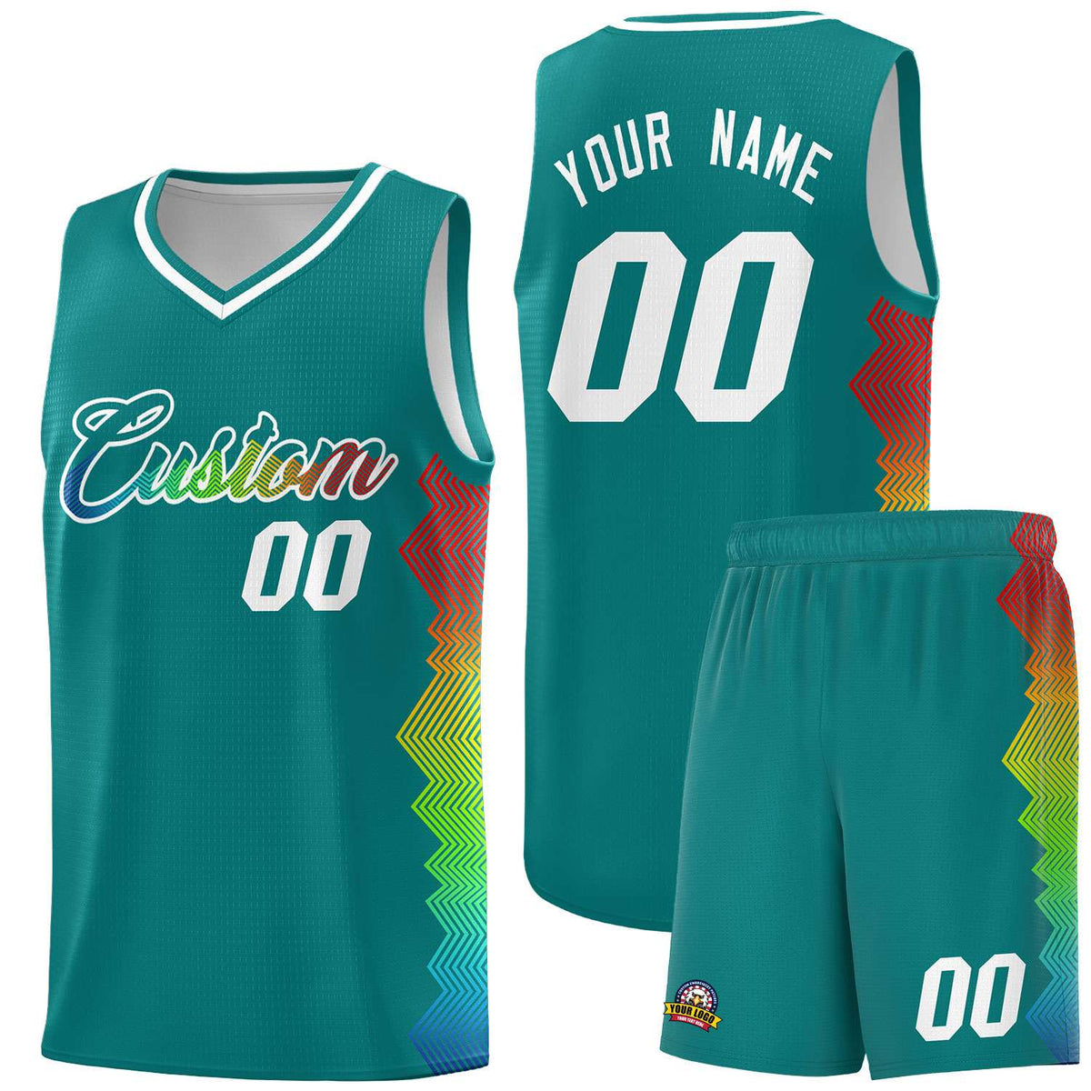 Custom Aqua Denver Nuggets Rainbow Side Sports Uniform Basketball Jersey|KXKSHOP