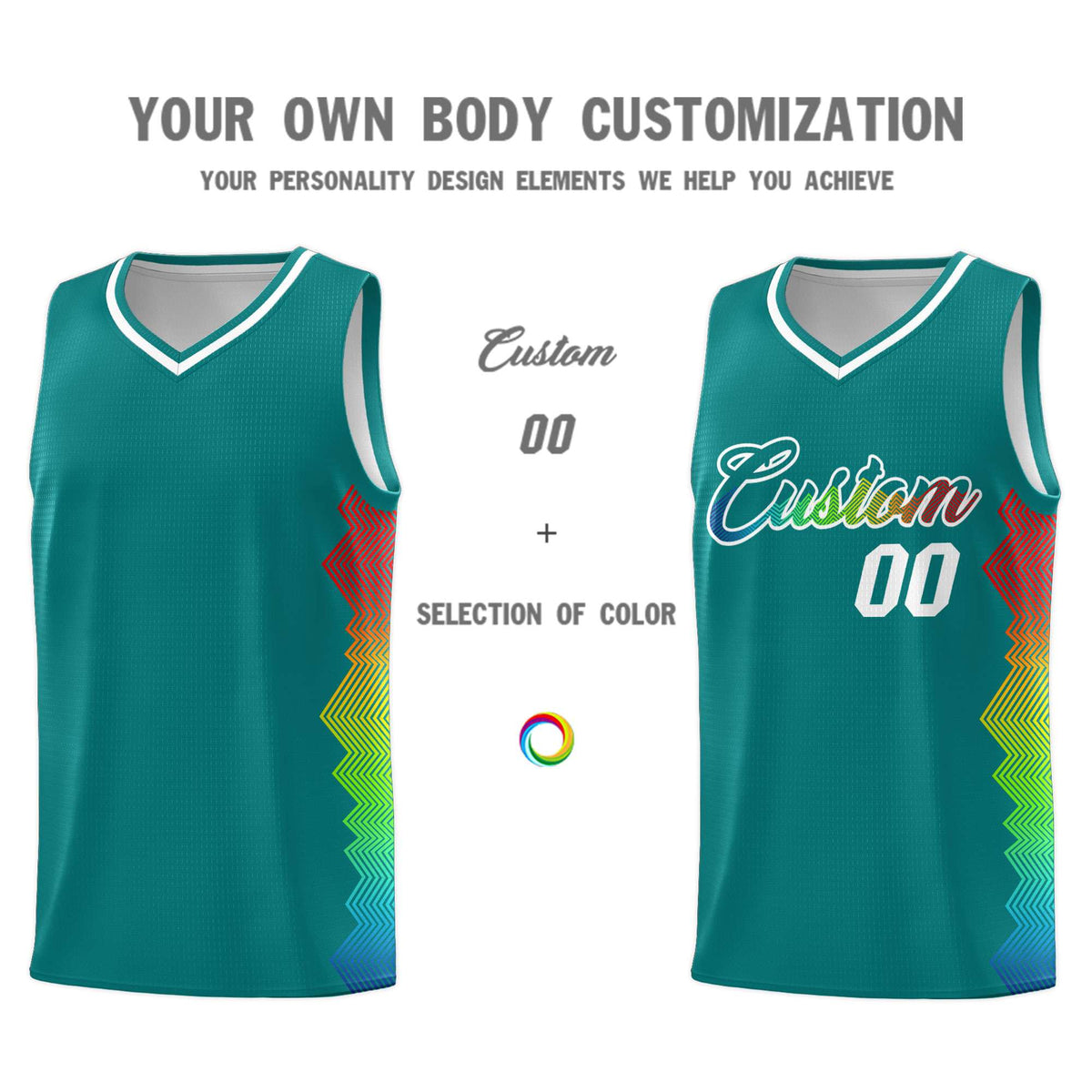 Custom Aqua Denver Nuggets Rainbow Side Sports Uniform Basketball Jersey|KXKSHOP