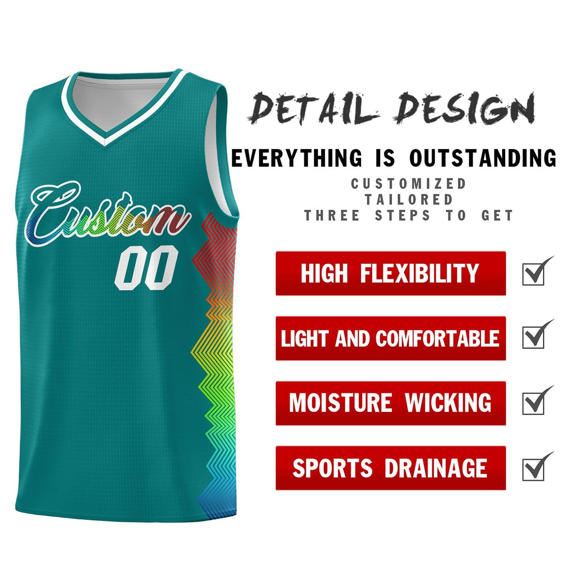 Custom Aqua Denver Nuggets Rainbow Side Sports Uniform Basketball Jersey|KXKSHOP