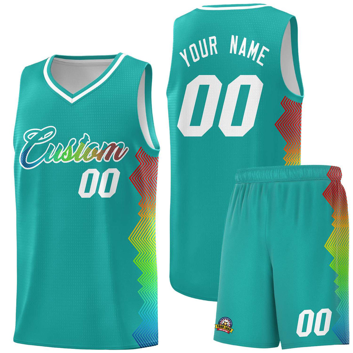 Custom Aqua Denver Nuggets Rainbow Side Sports Uniform Basketball Jersey|KXKSHOP