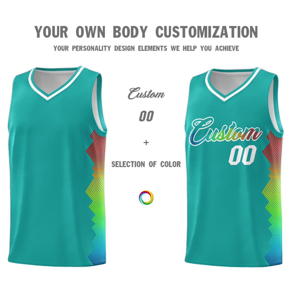 Custom Aqua Denver Nuggets Rainbow Side Sports Uniform Basketball Jersey|KXKSHOP