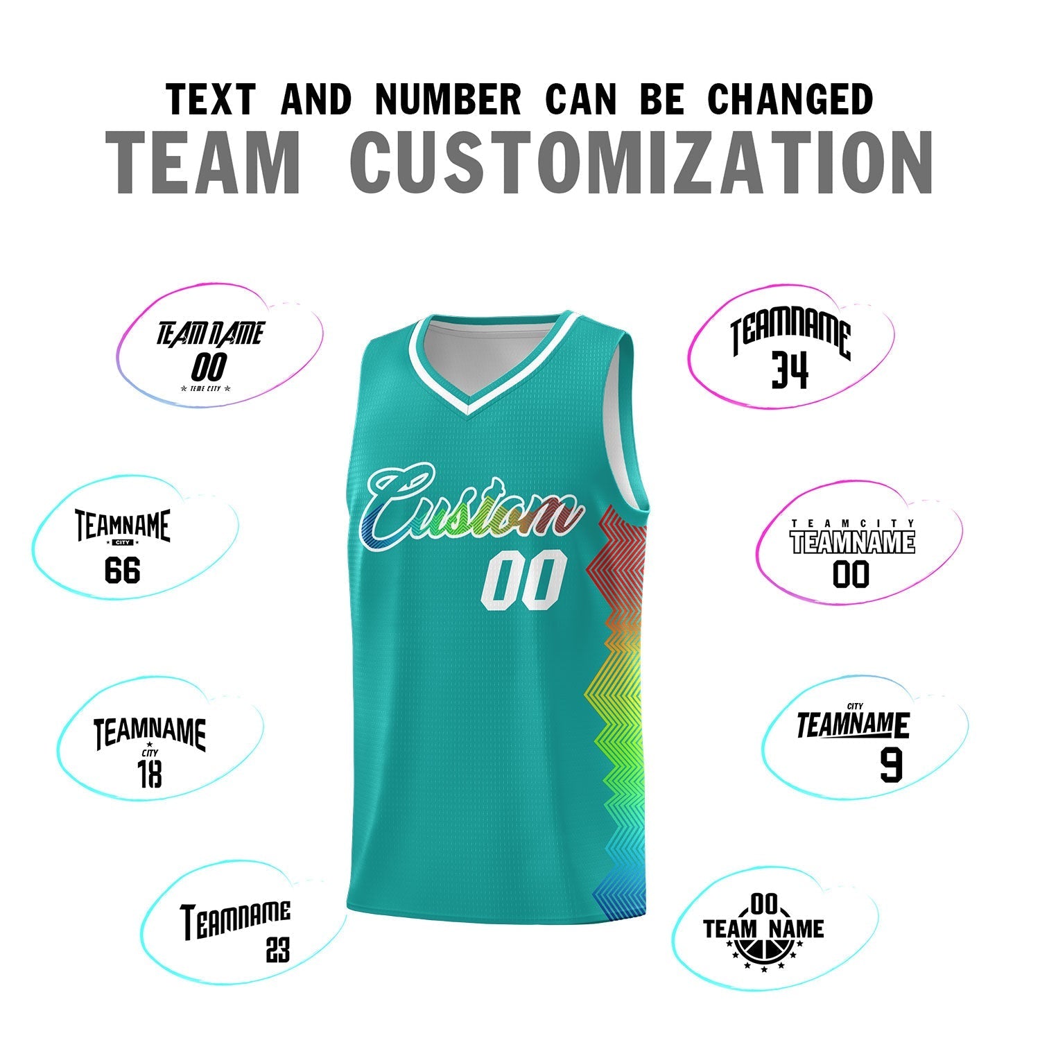 Custom Aqua Denver Nuggets Rainbow Side Sports Uniform Basketball Jersey|KXKSHOP