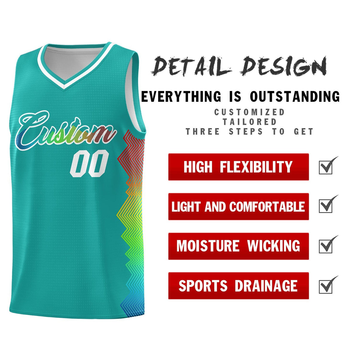 Custom Aqua Denver Nuggets Rainbow Side Sports Uniform Basketball Jersey|KXKSHOP